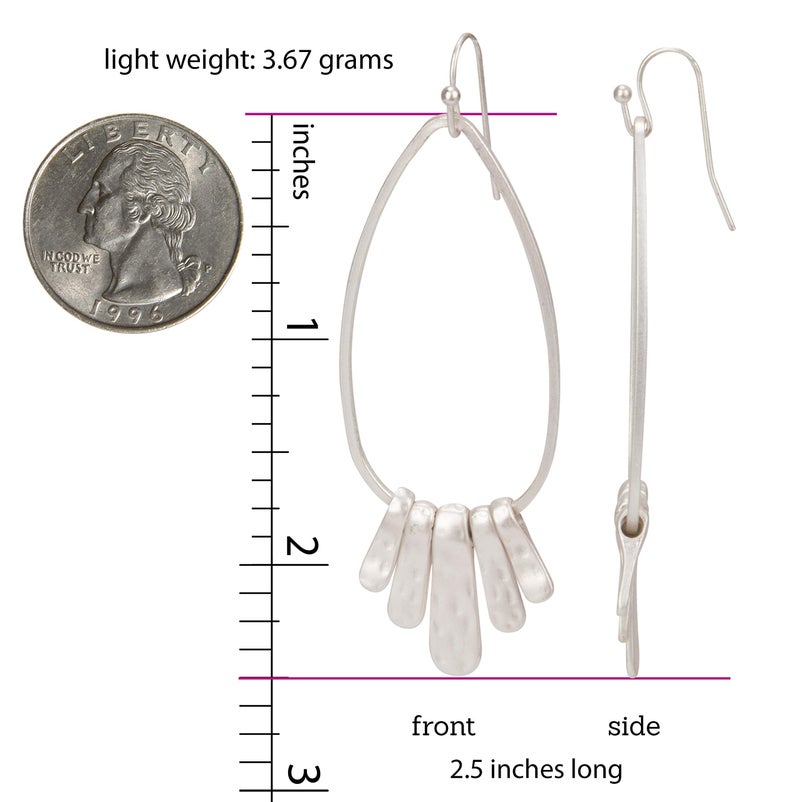 SPUNKYsoul Handmade Silver Teardrop Dangle Earrings with 5 Paddle Bars for Women - Image 3